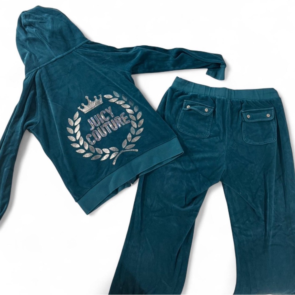 Juicy Couture Teal Velour Hoodie and Pants Set - Picture 1 of 7